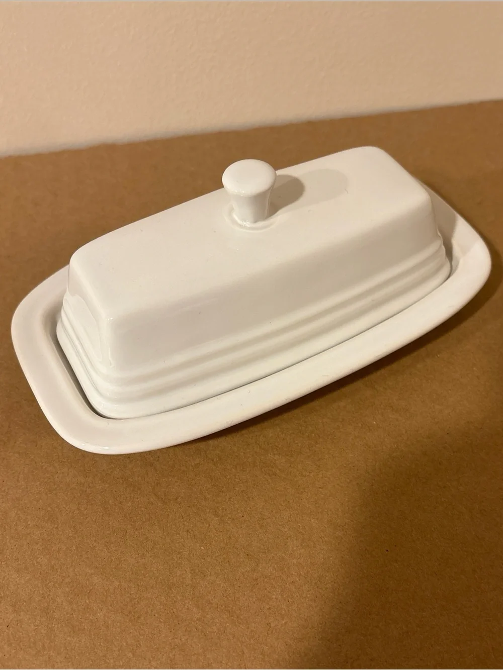 FIESTA White Ceramic Covered Butter Dish with Knob Top FIESTAWARE Retired HTF